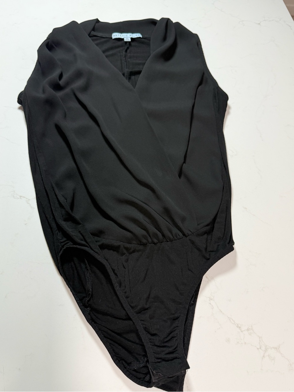 ANTONIO MELANI Black Sleeveless Faux-Wrap Bodysuit